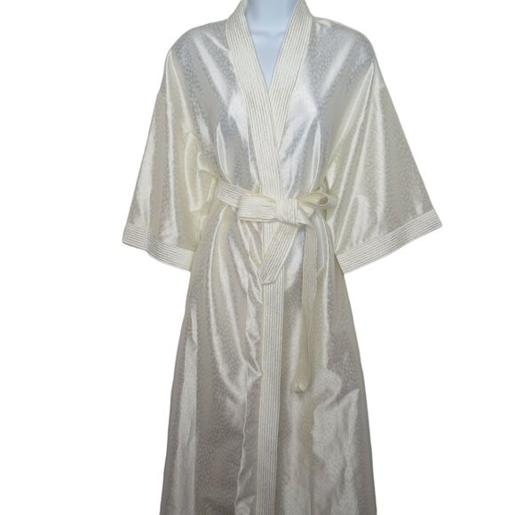Vintage 70s At Home Wear Dressing Gown Robe M White Full Length Belted Pockets - Picture 2 of 10